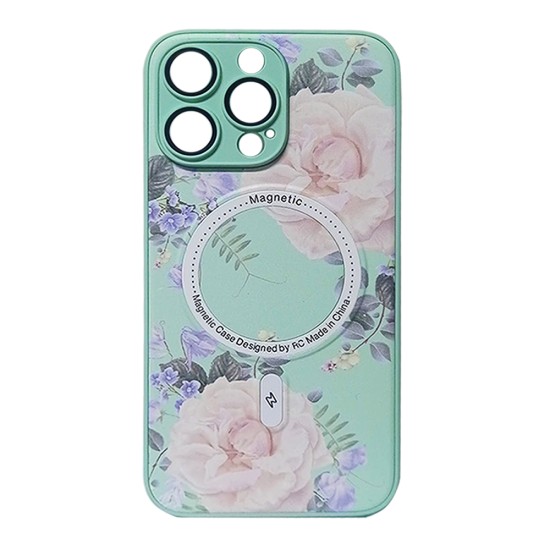 Flower Design Magnetic Case for Apple iPhone 15 Pro Max Green Flower Design Magnetic Case for Apple iPhone 15 Pro Max Green